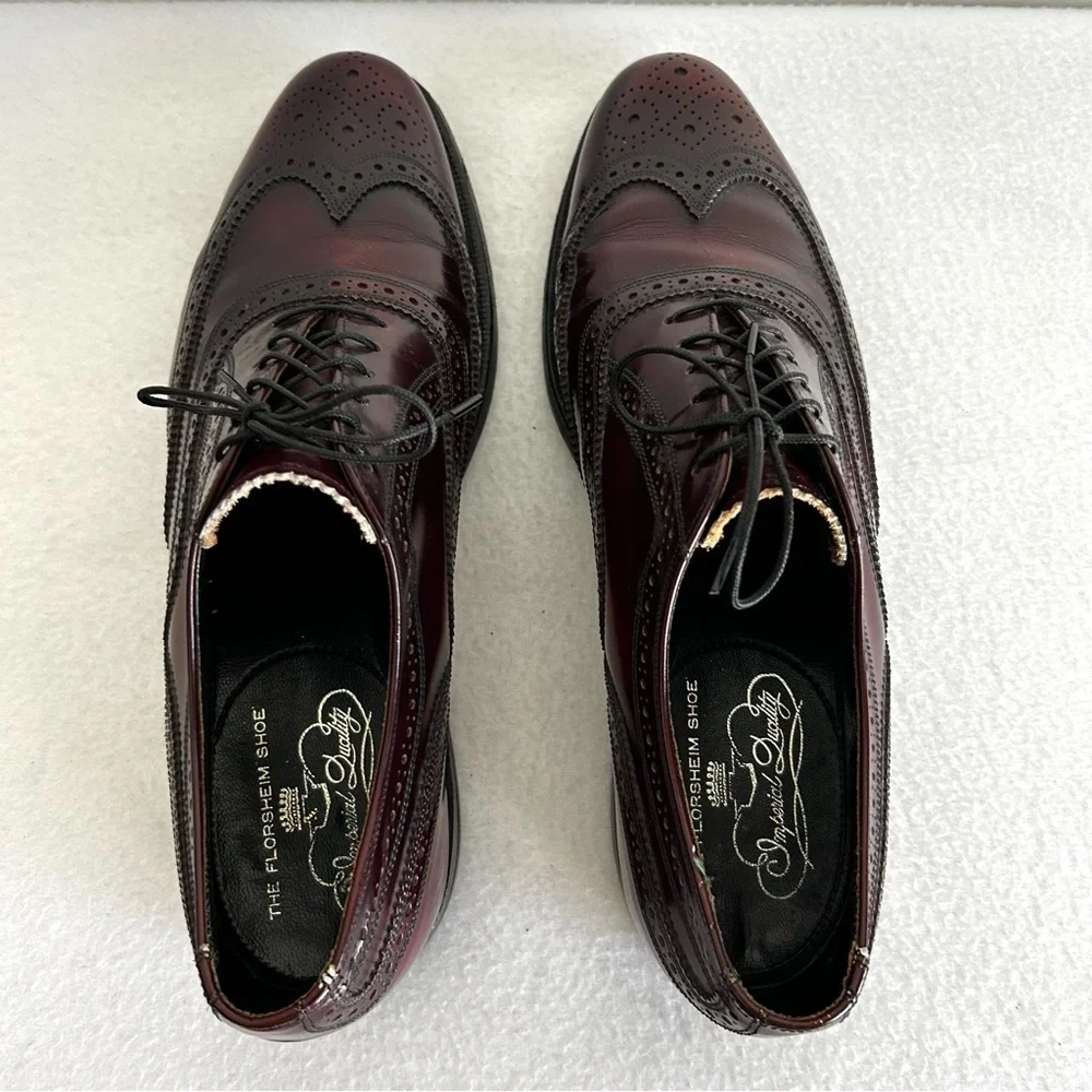 Vintage Florsheim Imperial Brown Wingtip Shoes Men's Size US 9B